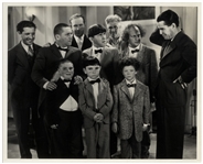 10" x 8" Glossy Publicity Photo of Deleted Scene From the 1934 Three Stooges Film "Three Little Pigskins" Showing The Stooges With Their On-Screen Sons & the Boys Real Fathers -- Very Good Plus